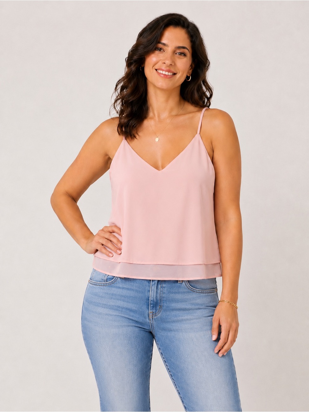 BP Blush Pink Layered Chiffon Cami Tank Top | Medium